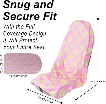 Car Seat Cover Protector Front Seats,for Gym Workout,Running,Swimming,Beach and Hiking,Waterproof Sweat Towel Bucket Seat Covers for Cars SUV Trucks (Flower and Pink, 1Pcs) - Image 3