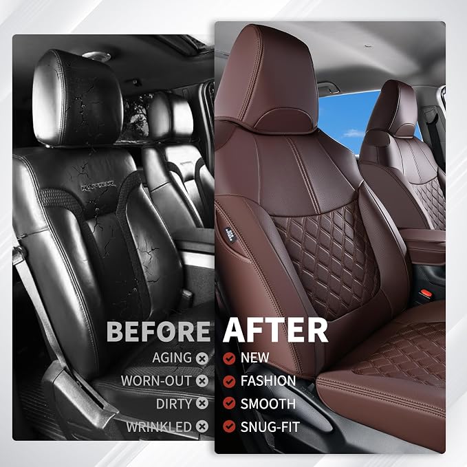 Huidasource Custom Fit RAV4 (Gas Only) Front Seat Covers, Coffee Waterproof Faux Leather Full-Coverage for 2019-2024 Toyota RAV4 LE/XLE & XLE Premium/Limited (Does Not Fit Adventure and TRD Off-Road) - Image 6
