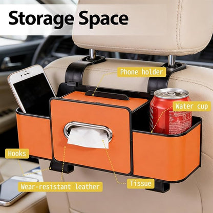 ZenChef Three-in-one Car Organizers and Storage, 2025 New Multi-function Car Tissue Holder, Multi-function Backseat Car Organizer with Cup Holder, Tissue Box, Hook (white) - Image 4