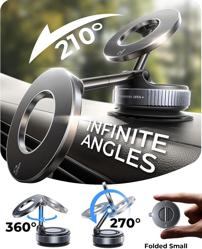 2026 Upgraded for MagSafe Vacuum Car Phone Mount, 360° Adjustable | 2800gf Strong Magnetic Phone Holders for Your Car, 98LBS Suction Cup Car Mount,Car & Truck Accessory for iPhone 12–17 Pro Max - Image 5