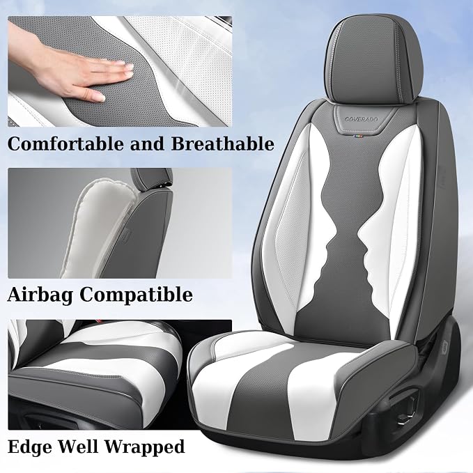 Coverado Car Seat Covers, Front Covers for Cars, Car Seat Cover Front Seats, Automotive Seat Cover, Waterproof, Leather Car Seat Cushion, Universal Interior Seat Protectors for Most Cars Black - Image 2