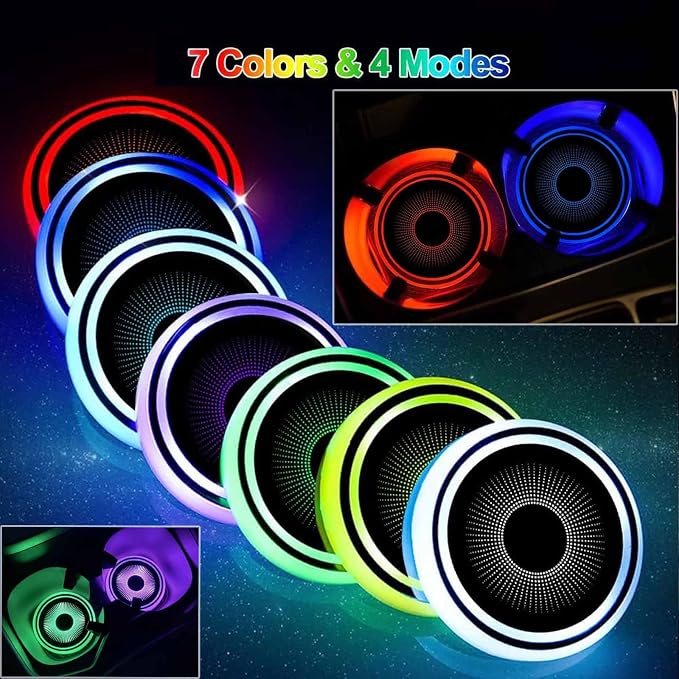 2PCS LED Car Cup Holder Lights, Light up Car Coasters for Cup Holders | 7 Color-Changing Light Up Cup Holder Insert Coasters, Waterproof Car Accessories for Teens, Car Gifts for Men & Women - Image 6