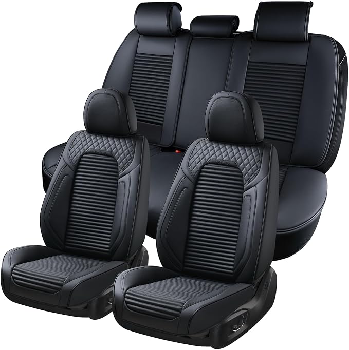Coverado Car Seat Covers Full Set, Leather Seat Covers for Cars, Waterproof Front and Rear Automotive Seat Cover Car Accessories Universal Fit for Most Cars SUV Trucks(Black) by COVERADOAUTO