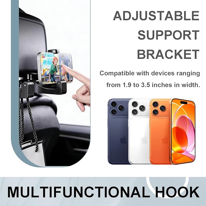 2PCS Car Headrest Hook with Phone Holder, Universal Car Headrest Storage Organizer Hanger Hook with Lock, Automotive seat Back Organizer headrest Hooks for Bags (Red) - Image 5