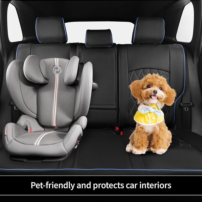 EKR Rav4 Seat Covers Custom Fit for Toyota Rav4 (Hybrid) SE/XSE 2026, Car Seat Cover Full Set for SUV,Factory-Style Upgrade, Easy-Wipe Protection,Faux Leather(Black with Blue Piping) - Image 5