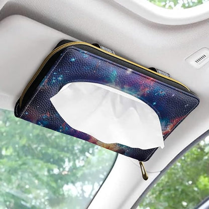Biyejit 2 Pack Car Tissue Holder, Galaxy Space Print Hanging Napkin Case, PU Leather Tissue Box for Sun Visor, Backseat Decor - Image 2