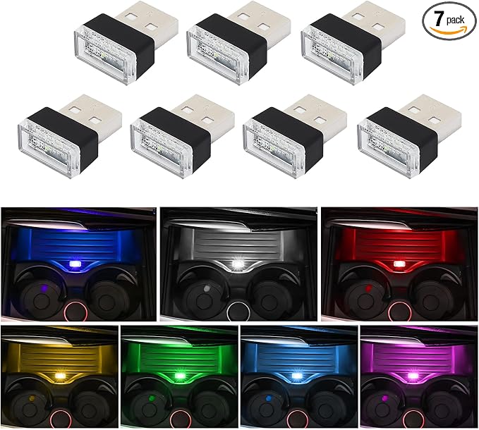Dickno 7 PCS USB LED Car Interior Atmosphere Lamp, Portable Mini LED Night Light, Plug-in USB Interface Trunk Ambient Lighting Kit, Universal Vehicle Interior Accessories (Multi-Colour) by Dickno