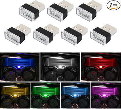 Dickno 7 PCS USB LED Car Interior Atmosphere Lamp, Portable Mini LED Night Light, Plug-in USB Interface Trunk Ambient Lighting Kit, Universal Vehicle Interior Accessories (Multi-Colour) by Dickno