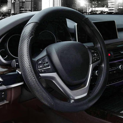 Steering Wheel Cover with Microfiber Leather for Car Truck SUV 15 inch (Black) by Valleycomfy