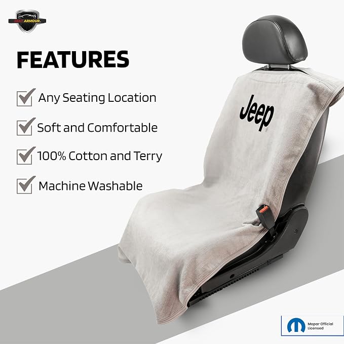 Seat Armour Seat Protector Towel for Jeep - Soft Machine Washable Jeep Seat Cover Towel - Easy to Install, Multipurpose Jeep Seat Towel - Gray - Image 3