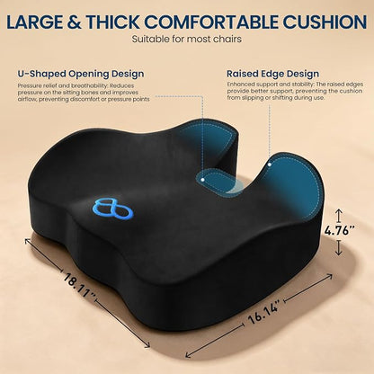 BlissTrends Memory Foam Seat Cushion for Office Chair & Car Seat, Black | Ergonomic Tailbone & Sciatica Support with Removable Velvet Cover for Pressure Relief and Long Sitting Comfort, 3.3" Thick - Image 4
