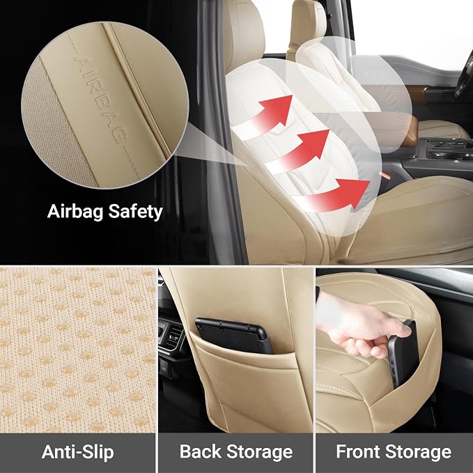 Coverland Premium Car Seat Covers Front Seats Waterproof Interior Protector | Airbag Compatible Non-Slip Seat Cover for Civic, Accord, Prius, BMW 3 Series, VW Golf, Bolt [Beige - Size Chart A11] - Image 7