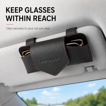Leather Sunglasses Holder for Car Visor, Magnetic Case, Black | Fully enclosed cowhide case protects lenses; magnetic one-hand closure clips securely to most car, SUV, and truck visors. - Image 2