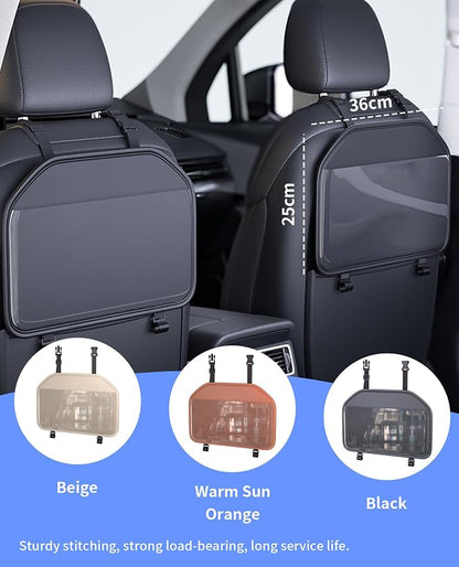 Backseat Car Headrest Tablet Holder 7-11 Inch | Durable PU Leather, Adjustable Mount, Transparent Touch Screen Pocket, Storage Hooks - Image 4