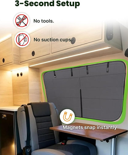 MELIPRON Crew Window Cover Fit for Mercedes Sprinter 170"/170" ext | NCV3 & VS30 2007-2026, 2 Folding Ventilation Panels, Magnetic Insulated Blackout Privacy Shade for Campers & Van Lifers, Gray - Image 6