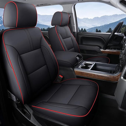 Coverado Car Seat Covers Full Set Faux Leather-Custom Fit Chevy Silverado/GMC Sierra (2007-2013 & 2019-2026 1500, 2020-2026 2500HD/3500HD) Compatible with Crew/Double/Extended Cab (Red) by COVERADOAUTO