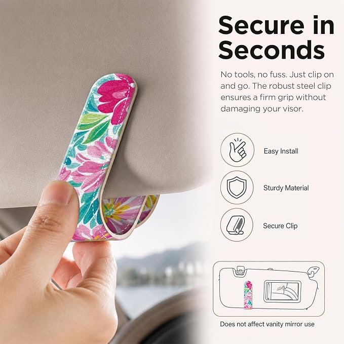 Sunglasses Holder for Car Visor, PU Leather Glasses Clip Organizer, Cute Magnetic Eyeglass Holder for Vehicle Sun Visor, Car Interior Accessory for Women & Men, Color Flowers - Image 4