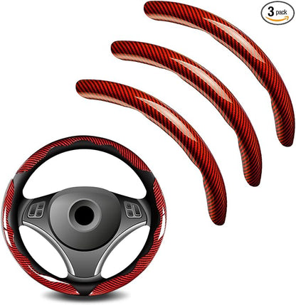 3pcs Universal Carbon Fiber Steering Wheel Cover - Anti-Slip & Segmented Design, Universal 99% Durable Steering Wheel Protector for Men and Women, Car Interior Accessory (Red) by Unknown