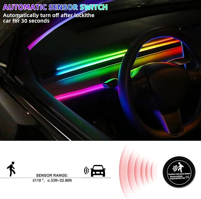 Dreamcolor Acrylic Interior Car LED Strip Light with Motion Sensor Switch, 55.1 inches Neon LED Strip Light, RGB Colors Ambient Lighting Kits - Image 5
