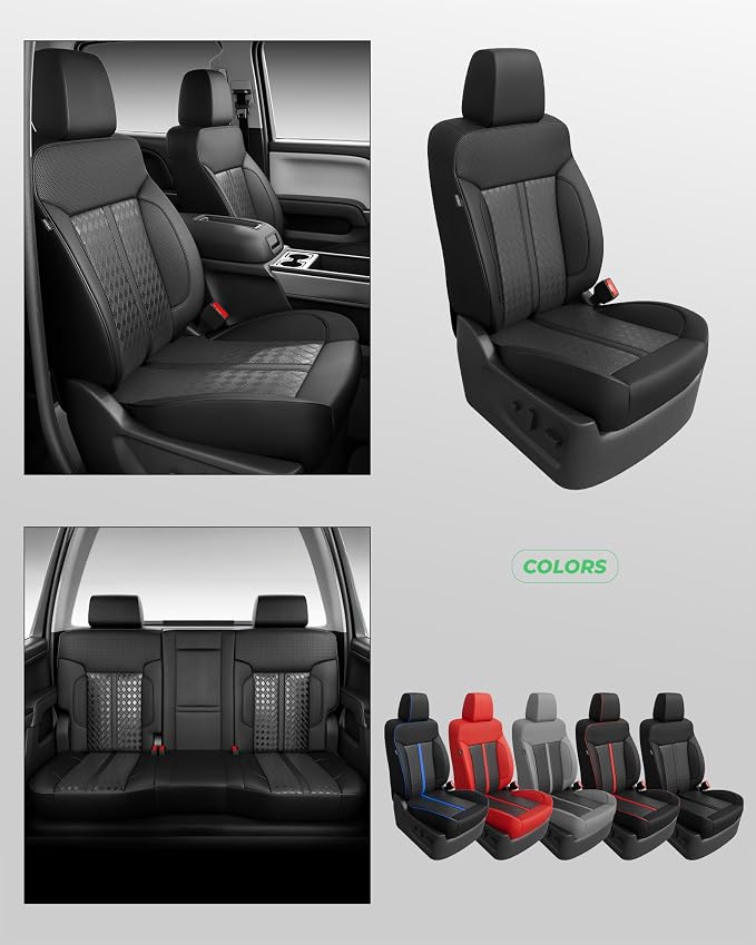 RIDEPOSH Custom Fit Seat Covers for Sierra/Silverado 1500 2014-2018 CrewCab | Fits 2500/3500HD 2015-2020, no Rear Armrest/Seatback Storage, Faux leather, Protective, Scratch-resistant, Easy-clean - Image 8