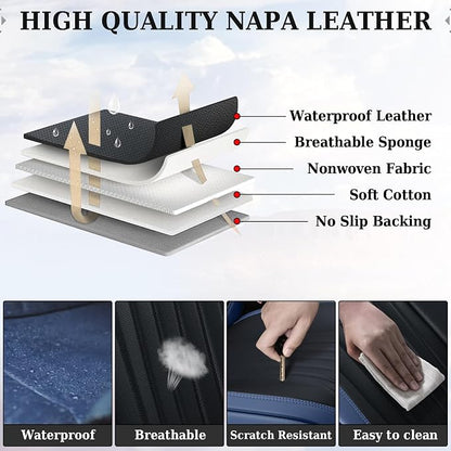 Coverado Car Seat Covers Front, Seat Covers for Cars, Waterproof 2-Pack Car Seat Cushions, Leather Carseat Seat Protectors, Universal Seat Covers Fit for Most Sedans SUV Pick-up Trucks(Blue&Black) - Image 7