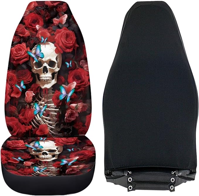 Red Rose Skull Floral Car Seat Cover Front Bottom Seat Cushion Cover, Butterfly Front Seat Covers Universal fits most Cars, SUVs, and Trucks, Washable and Easy to Install - Image 6
