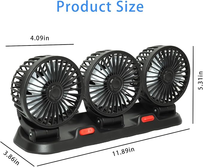 Portable 3-Head Car Cooling Fan-360°Rotation,2 Speeds, Dashboard Fans for SUV/RV/Truck/Sedan/Office,USB Powered (3-Head 5V) - Image 2