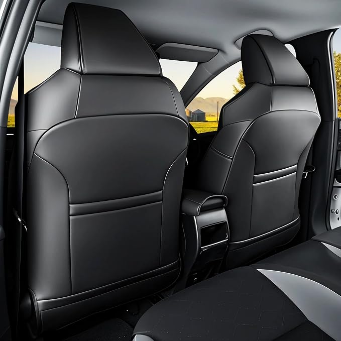 HKZ Corolla Seat Covers Custom Fit for Toyota Corolla 2020 2021 2022 Hybird LE & 2023 2024 2025 2026 Hybrid XLE Leather Car Seat Cover, 5 Seats Full Set (Black with Red Trim) - Image 5