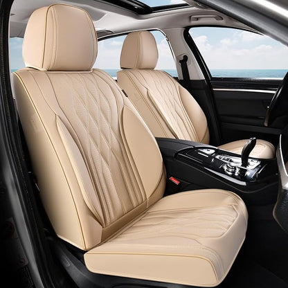 Coverado Seat Covers FullSet, 5 Seats Car Seat Protector, Waterproof Nappa Leather Cushion, Front & Rear Fit for Most Sedans SUV Pick-up Truck-Beige - Image 2