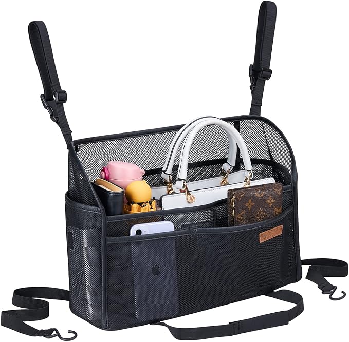 WLLWOO Car Net Pocket Organizer Purse Holder Console Front Seat Storage | Multi Pocket Car Seat Organize Bag Handbag Holder Between Seats Back Barrier by WLLWOOWLLWOO