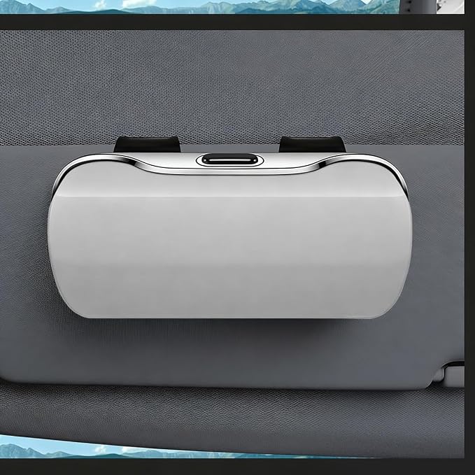 Zipelo 7.09 x 2.56 Inch Car Sun Visor Sunglasses Case, White | ABS construction, push-bounce opening, clip-on mounting, holds eyewear tickets and cards, car interior accessories - Image 6