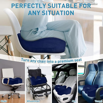 BlissTrends Thick Seat Cushion for Office Chair & Car Seat, XL, Blue | Memory Foam with Removable Cover, Ergonomic Tailbone & Sciatica Support for Pressure Relief and Long Sitting, 3.9" Thick - Image 8