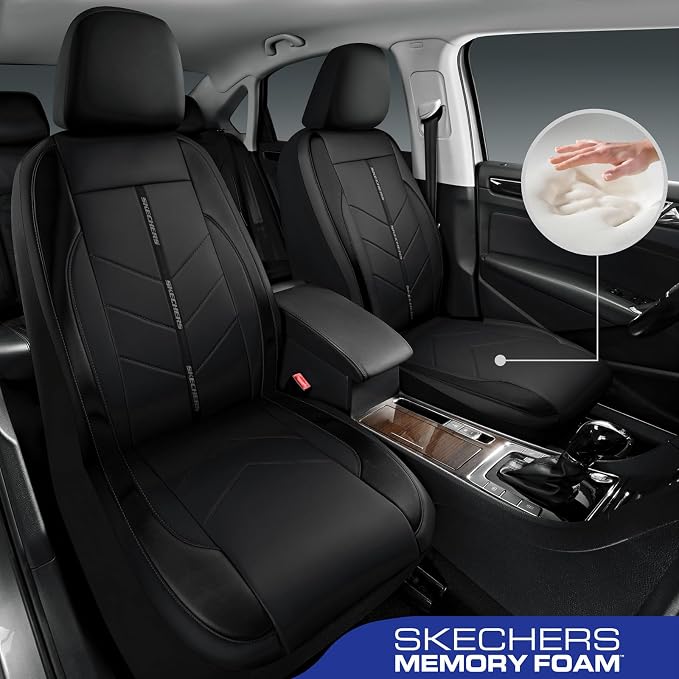 Skechers Car Seat Covers,Luxury Faux Leather Seat Covers,Waterproof Anti Slip Car Seat ProtectorFull Set,Car Accessories Airbag Universal Fit for Most Cars,Vans,Trucks,SUV,Black - Image 2