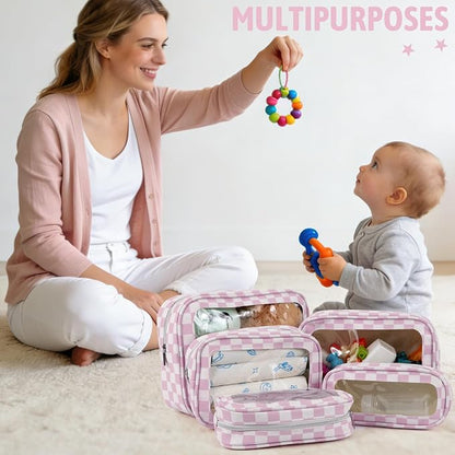 YOPCDJ 5PCS Diaper Bag Organizer Pouch Set,TSA Approved Toiletry Bag, Waterproof TPU Makeup Bag Set, Travel Organizer Bags for Women and Kids - Image 2