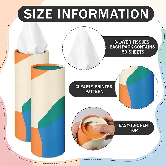 Arttown Car Tissue Holder for Cup Holder Facial Tissues 12 Pack Modern | Bulk 3-Ply,Refillable Marble Print Cylinder Tissue Boxes,Fit Car Home Office School (600 Sheets Total,50 Sheets Each) - Image 4
