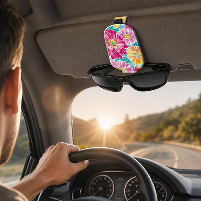 Sunglasses Holder for Car Visor, PU Leather Glasses Clip Organizer, Cute Magnetic Eyeglass Holder for Vehicle Sun Visor, Car Interior Accessory for Women & Men, Color Flowers - Image 6