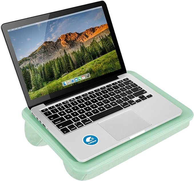 LAPGEAR Compact Lap Desk – Sage Green, Fits 14" Laptops | Microbead Cushion, Built-In Pencil Slot, Carry Handle, Fits Standard Letter-Size Paper (8.5" × 11") - Image 7