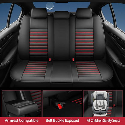 Fit Frontier Car Seat Covers for Nissan Frontier 2009-2026 - Upgraded Premium Waterproof & Breathable Leather, Airbag Compatible, All-Weather Seat Cushion Protector (2 Front/Black+Red) - Image 3
