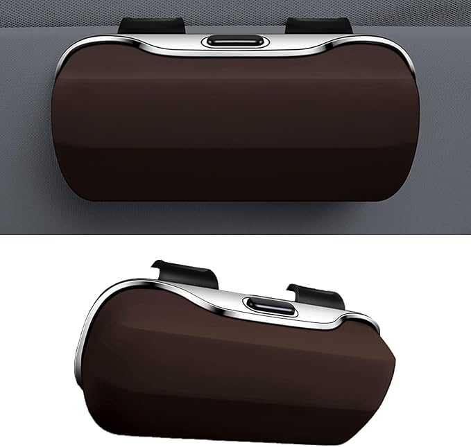 Sunglasses Holder for Car Sun Visor, Protective Automotive Eyeglasses Storage Case Hanger, Car Sunglass Holder Suitable for Truck and Sedan to Place Sunglass (Brown) by Unknown