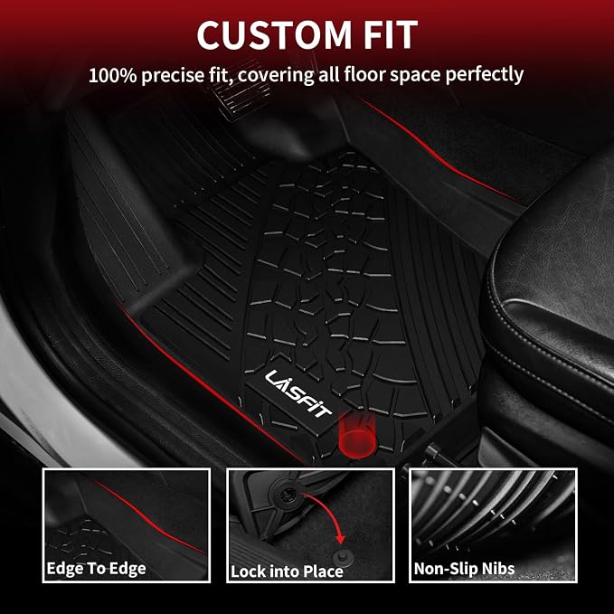 LASFIT Floor Mats for Jeep Compass 2017-2025 2026 | All Weather, TPE, Custom Fit, Car Mats, Floor Liners, 1st & 2nd Row, Black - Image 3