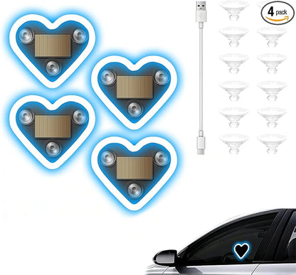 4PCS Car Window Wireless LED Ambient Light Solar Powered Love Heart Shaped Neon Lamp for Night Driving Interior Decor Accessories Romantic Gift for Women Girl Couples-Ice Blue by GCZCC