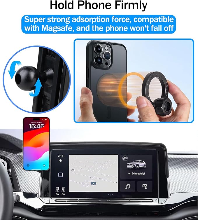 Car Phone Holder for 2025 2024 VW/Volkswagen Atlas/Altas Cross Sport Accessories 12-Inch Touchscreen, 360° Rotation Cell Phone Mount Compatible with MagSafe, for All Smartphones - Image 4