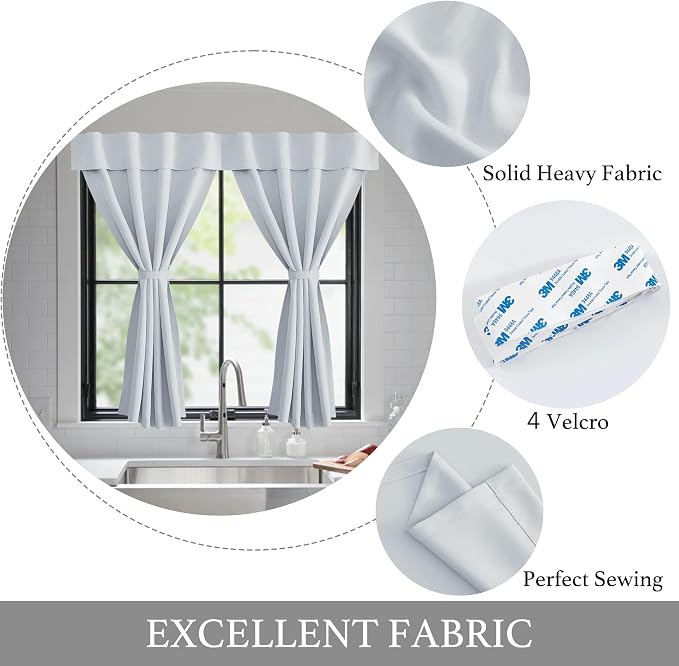 NICETOWN Bathroom Curtains for Privacy, Portable Self Adhesive Window Covering 63 inches Length, Easy Installation Thermal Insulated Curtain Panels for Bedroom (1 PC, 42" W, Greyish White) | Portable Self Adhesive Window Covering Easy Installation Ther... - Image 4