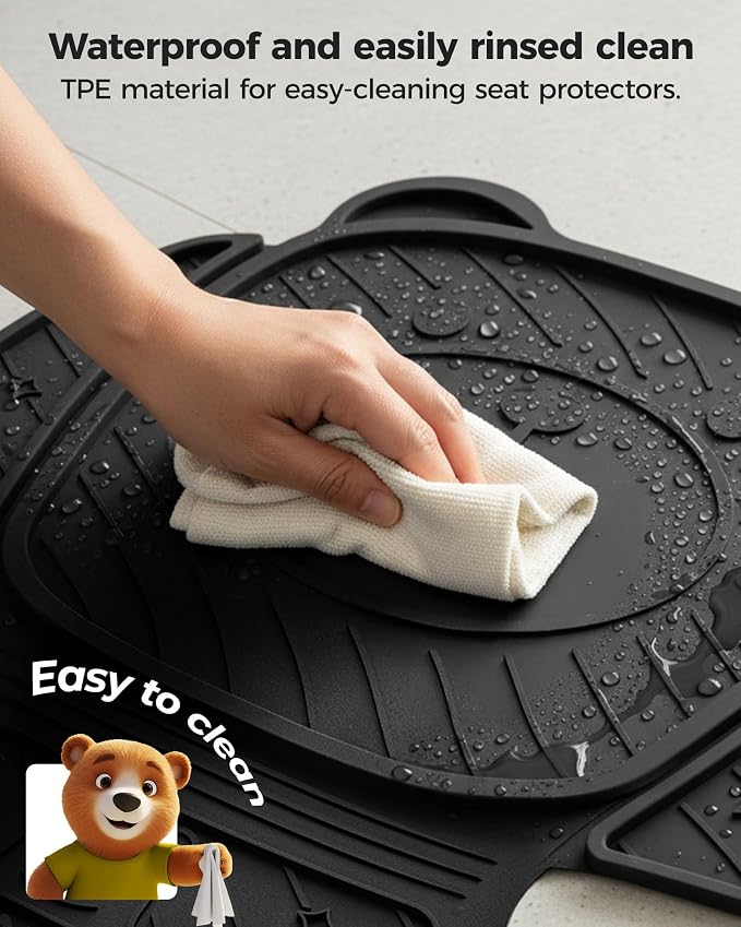3W Car Seat Protector for Child Car Seat, Applicable to All Models | Bear Baby model, Black, TPE All Weather Heavy Duty Car Accessories, Healthy and safe - Image 4