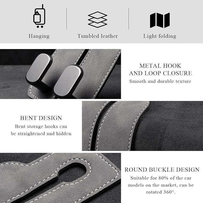 2 PCS Car Seat Headrest Hook, Back Seat Hanger with Double Flexible Leather Hooks, Soft Leather Double Headrest Metal Hooks Purse Handbag Organizer, Car Accessories (Brown) - Image 4
