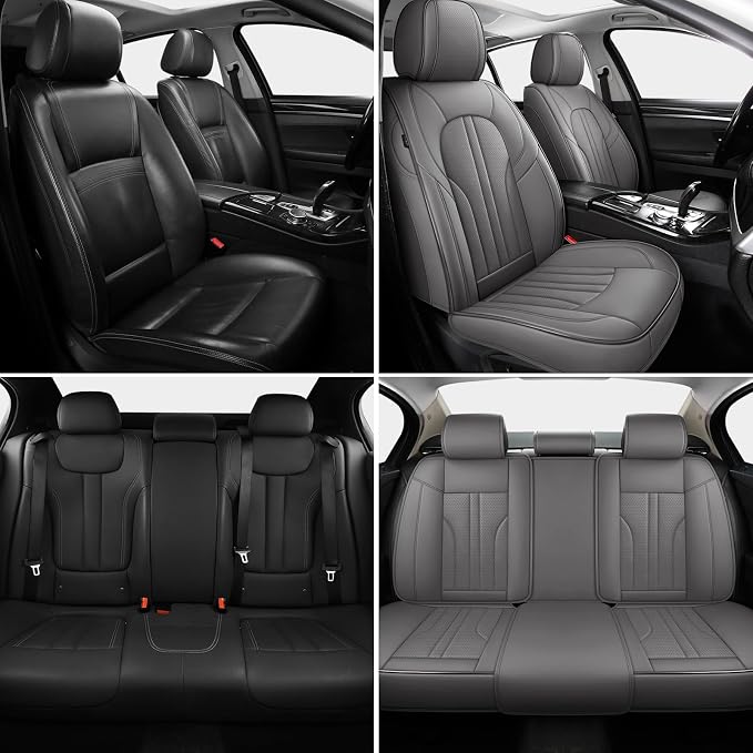 MINGBRON Car Seat Covers Full Set, 5 Seats Comfortable Faux Leather Seat Covers for Cars, Waterproof Automotive Seat Covers, Luxury Universal Fit Seat Covers for SUV, Sedans, Pick-up Trucks (Gray) - Image 2