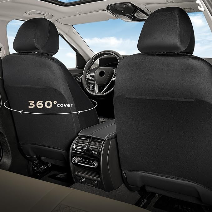 Coverado Car Seat Covers Full Set, Beige Car Seat Covers, Luxury Leather Car Seat Cover with Carbon Fiber Textured Design, Spill-Proof Seat Cushions, Automotive Seat Cover Universal Fit Most Cars - Image 4