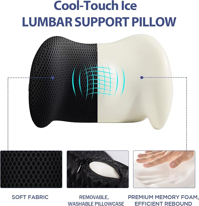 Lumbar Support Pillow for Office Chair, Memory Foam Car Back Cushion | Lumbar Pillow Lower Back with 4d Mesh Cover Adjustable Straps, Ergonomic Chair Back Pillow for Office, Car, Gaming Chairs - Image 7