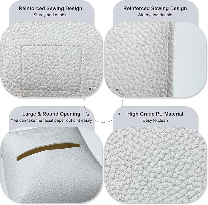 Tissue Box Cover 5X5X5'' PU Leather Tissue Holder Square Tissue Cube Box Organizer for Bathroom Vanity Countertop, Car, Night Stands, Office, Home, Kitchen (2Pack, White) - Image 4