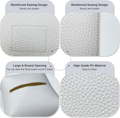Tissue Box Cover 5X5X5'' PU Leather Tissue Holder Square Tissue Cube Box Organizer for Bathroom Vanity Countertop, Car, Night Stands, Office, Home, Kitchen (2Pack, White) - Image 4